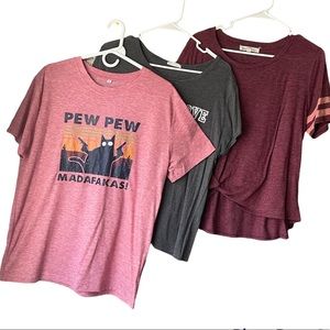 Bundle of three XL t-shirts, Cat Pew Pew Shirt, Love Logo Shirt and Wall Flower